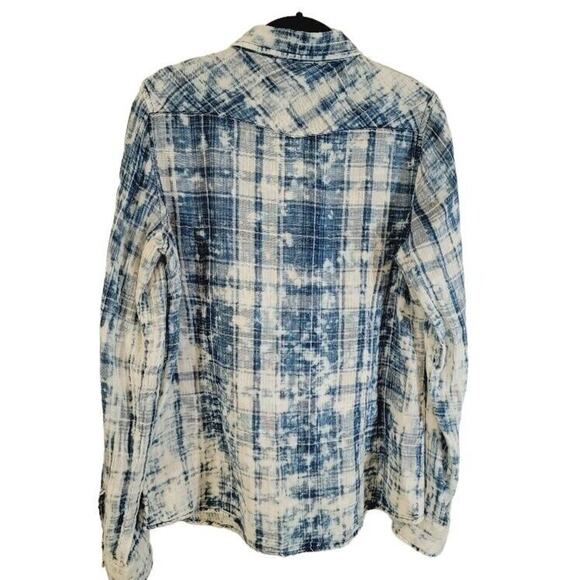Fab'rik Top Pearl Snap Women's Long Sleeves Sz Medium Tie Dye Blue White - Picture 2 of 11